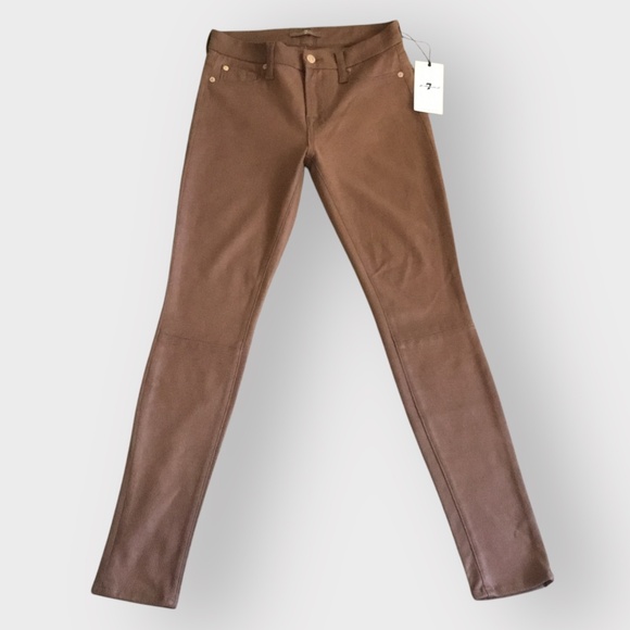 7 For All Mankind The Knee Seam Skinny Stretch Cognac Crackle Jean - Picture 3 of 15